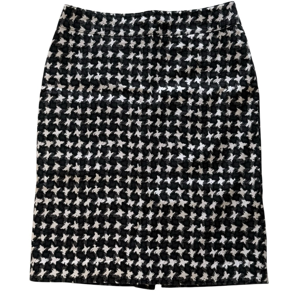 Talbots Womens Pencil Skirt Size 4P Black White Houndstooth Career Stretch
